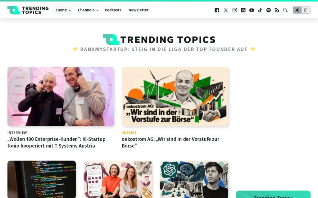 Startseite von Trending Topics