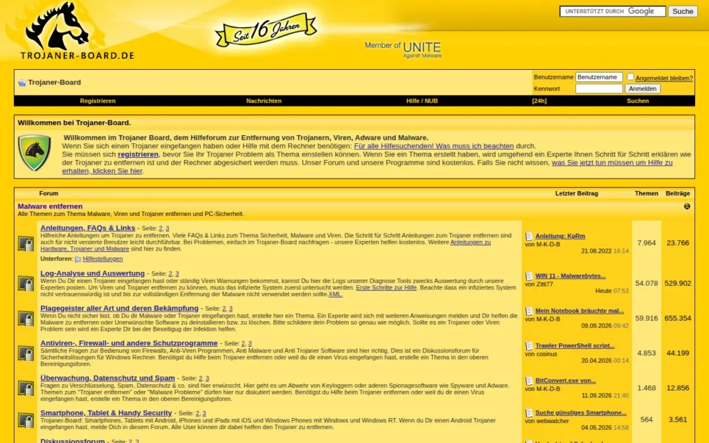 Startseite von Trojaner-Board