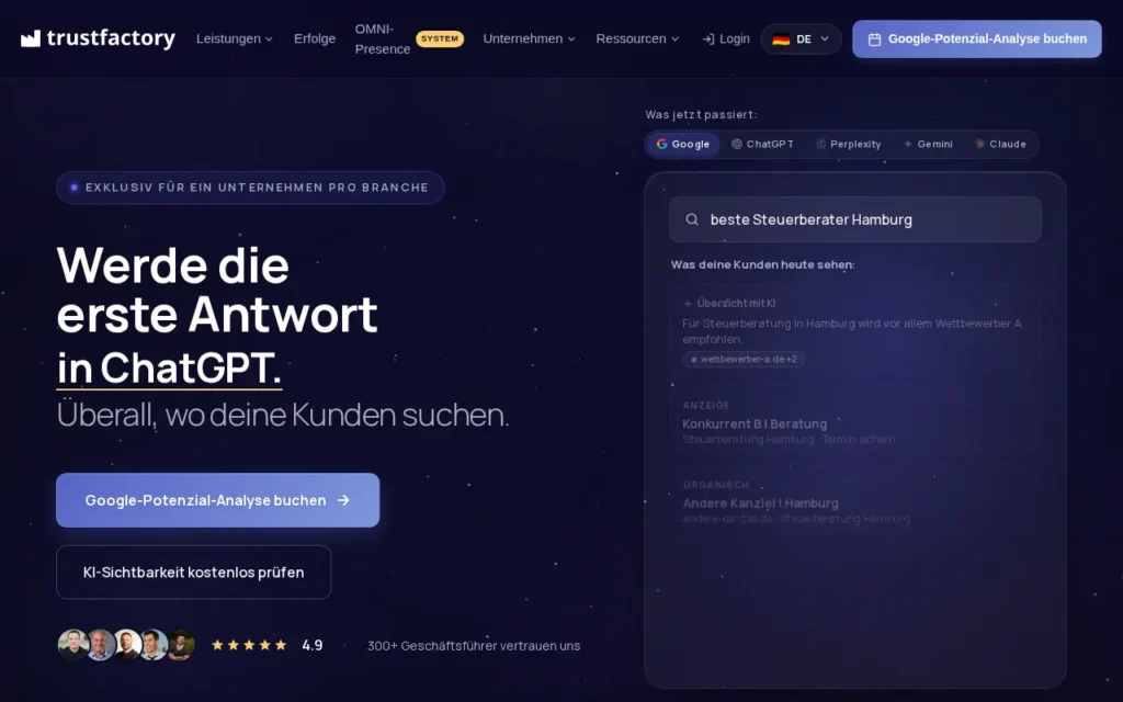 Startseite von Trustfactory