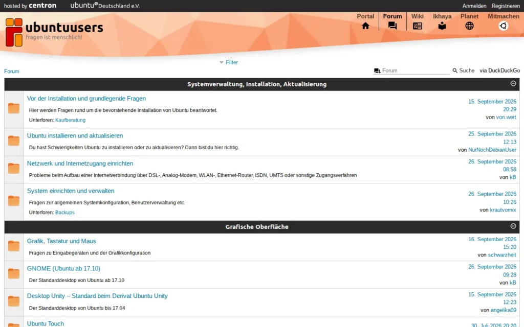 Startseite von ubuntuusers.de Forum