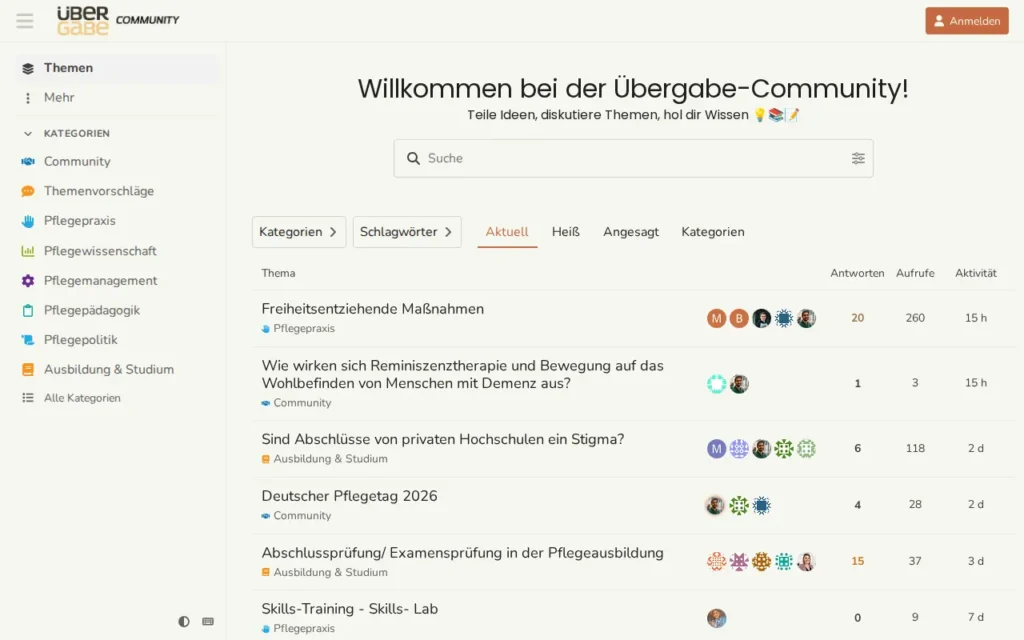 Startseite von Übergabe Community