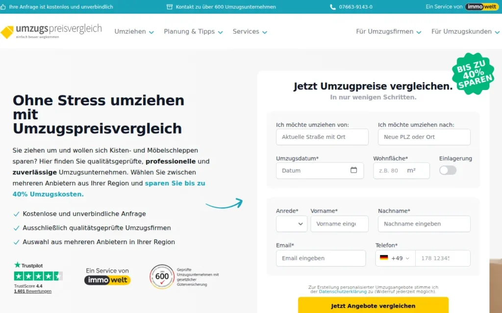 Startseite von Umzugspreisvergleich (ehem. Umzugsauktion)