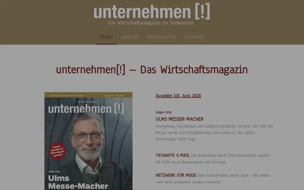 Startseite von unternehmen[!] – Das Wirtschaftsmagazin im Südwesten