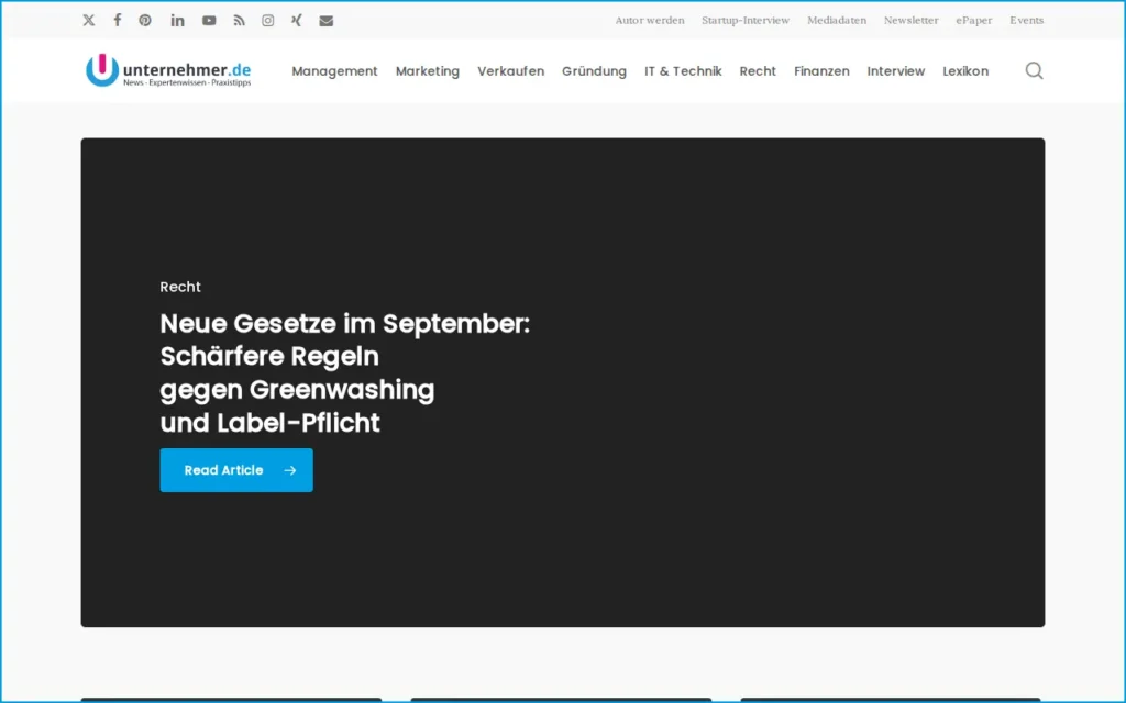 Startseite von unternehmer.de
