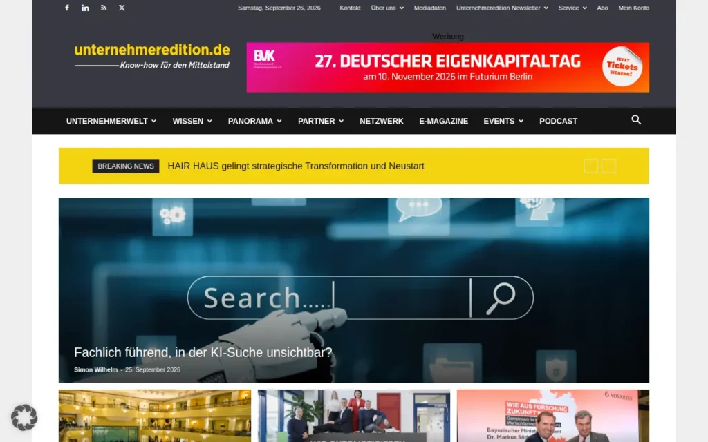 Startseite von Unternehmeredition