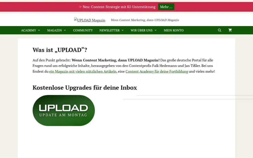 Startseite von UPLOAD Magazin