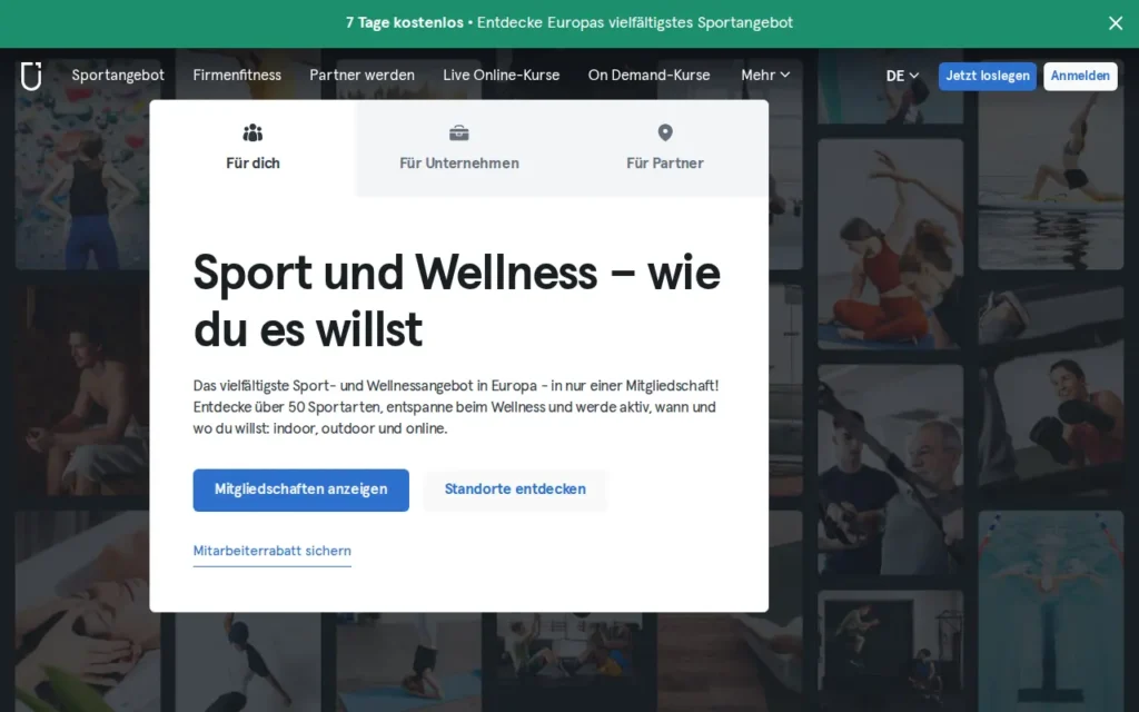 Startseite von Urban Sports Club