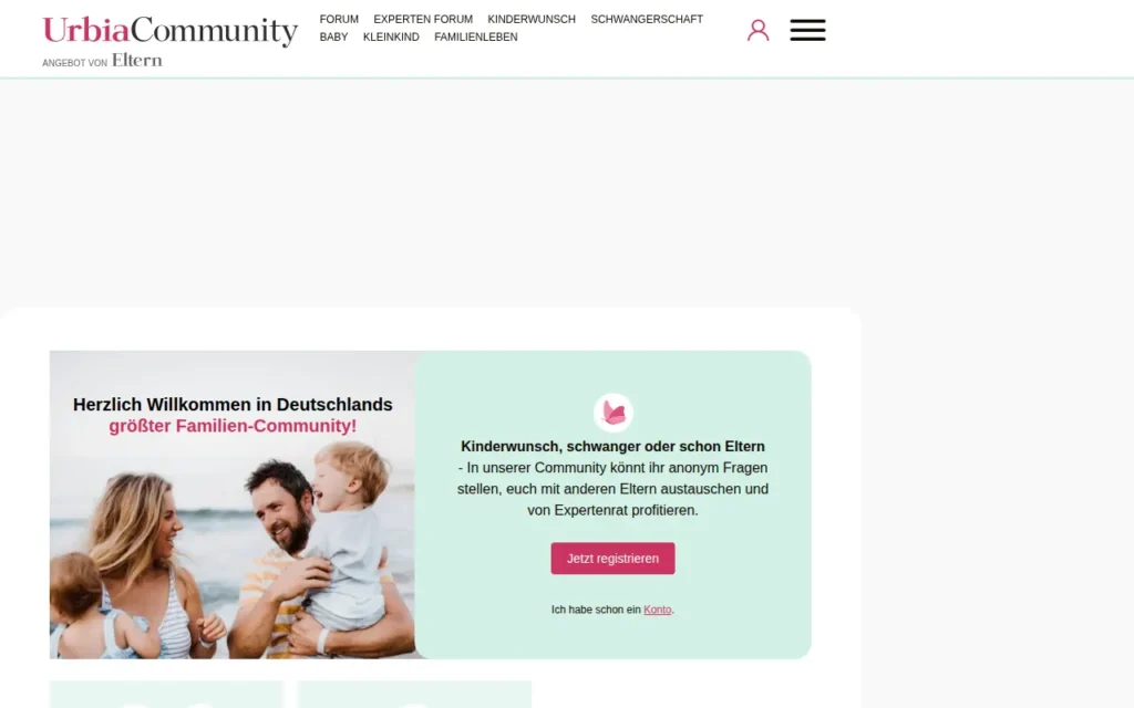 Startseite von urbia.de
