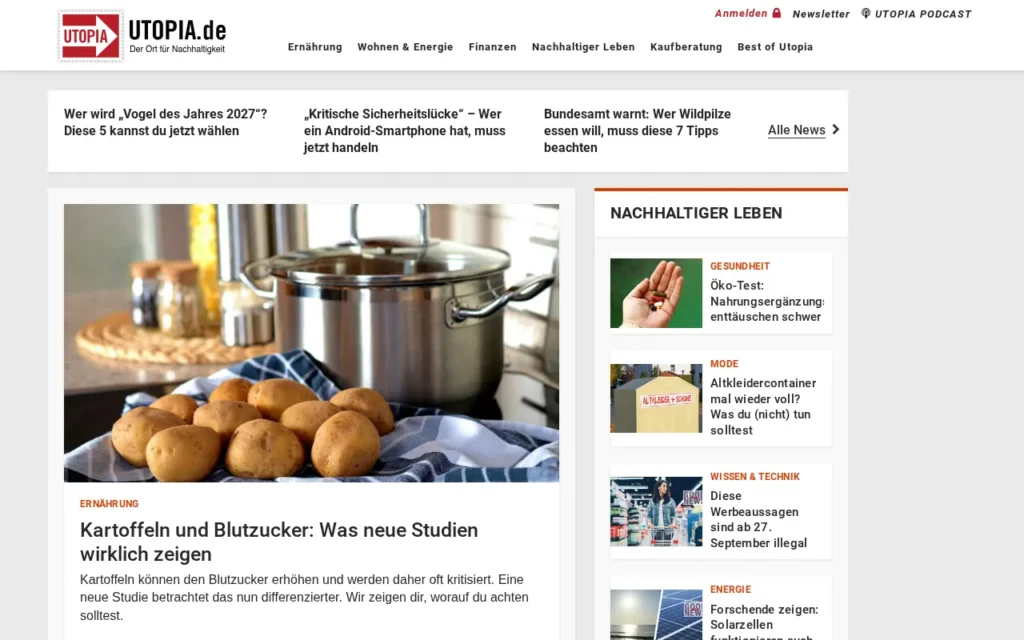 Startseite von Utopia