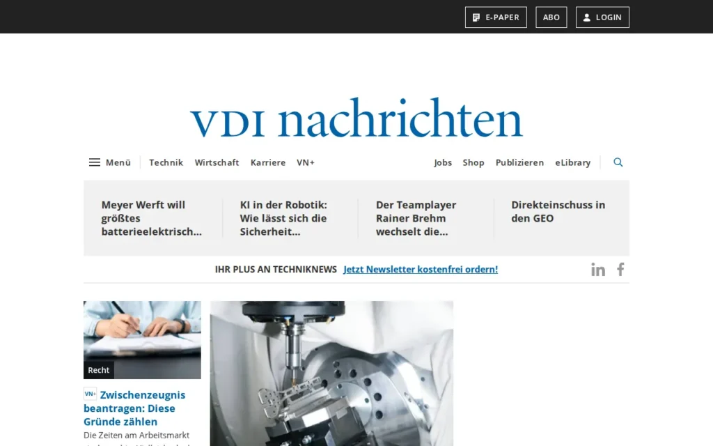 Startseite von VDI nachrichten