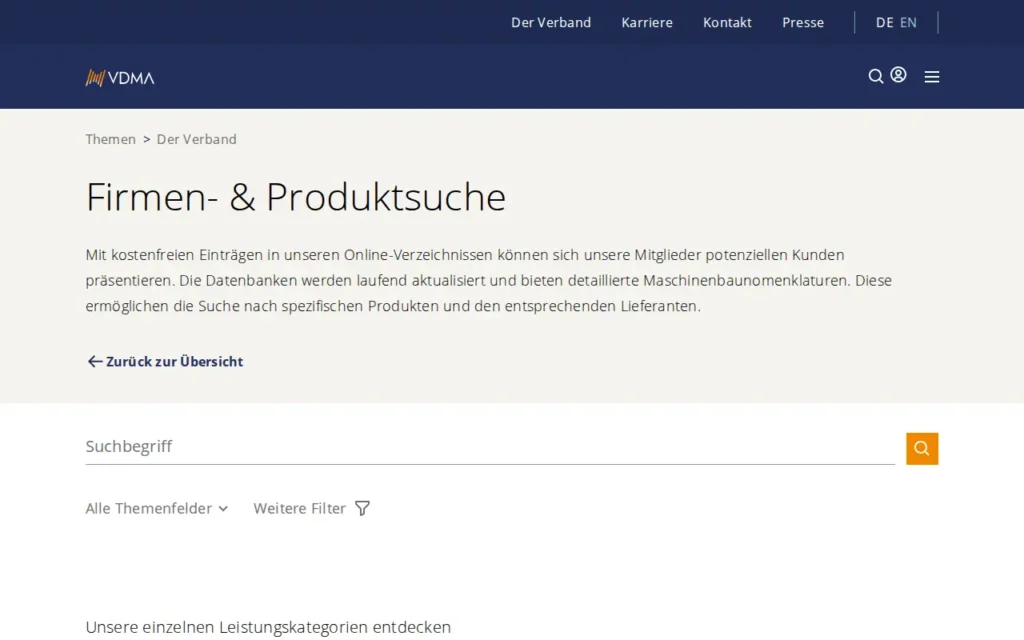 Startseite von VDMA Firmen- & Produktsuche
