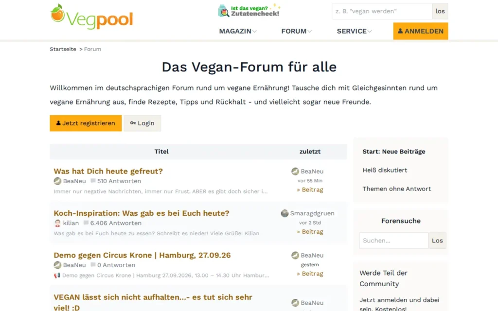 Startseite von Vegpool Vegan-Forum