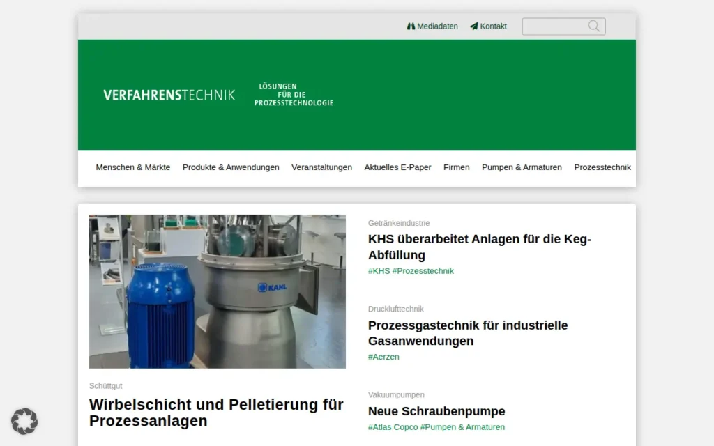 Startseite von VERFAHRENSTECHNIK