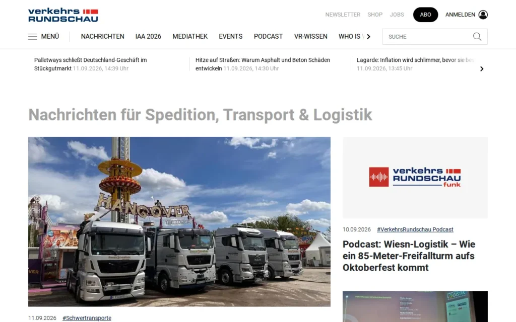 Startseite von VerkehrsRundschau