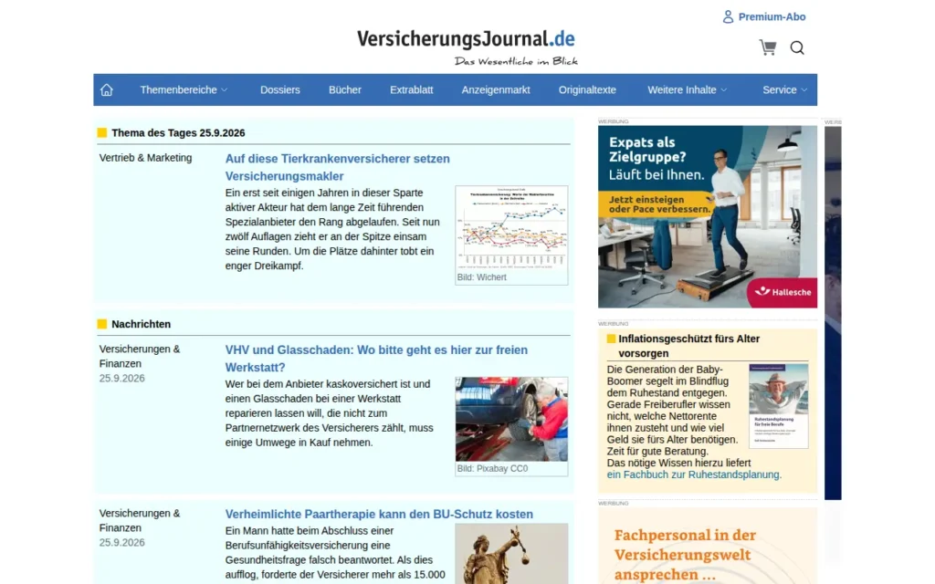 Startseite von VersicherungsJournal Deutschland