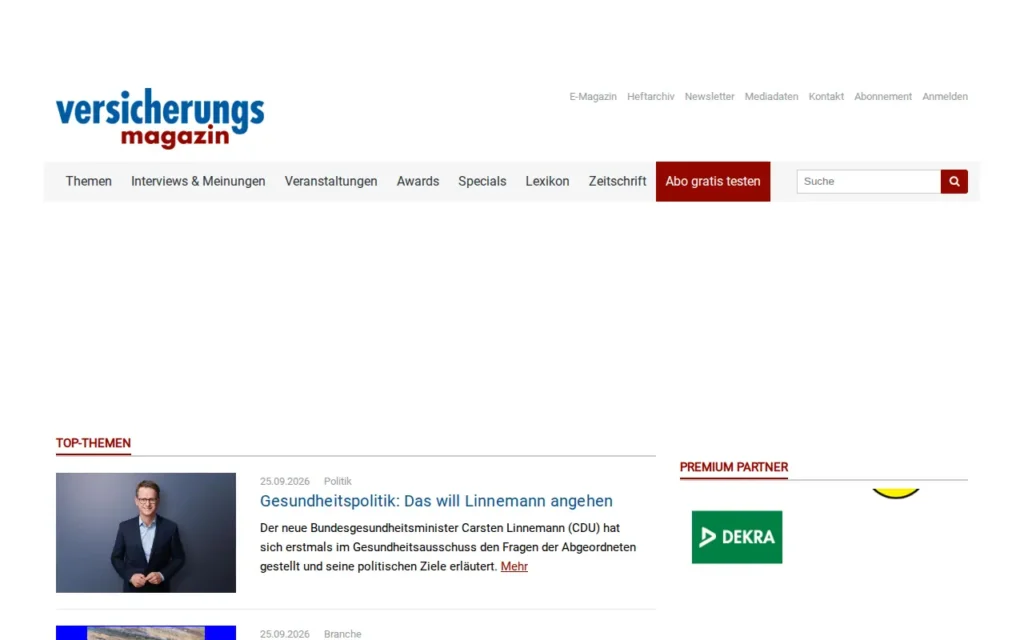 Startseite von Versicherungsmagazin
