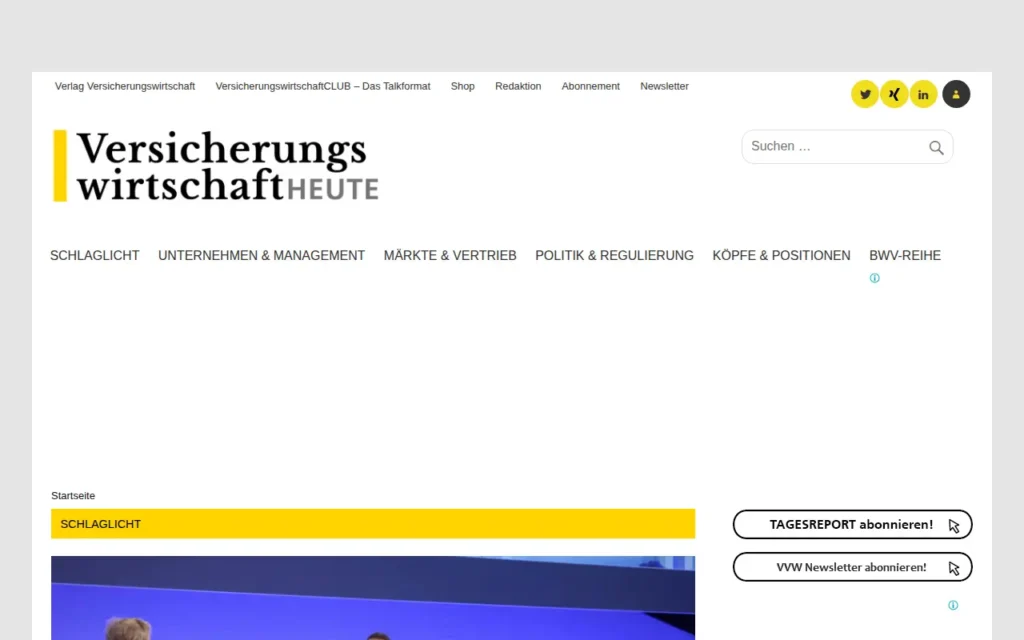 Startseite von Versicherungswirtschaft heute