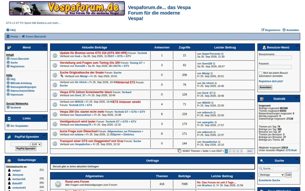 Startseite von Vespaforum.de