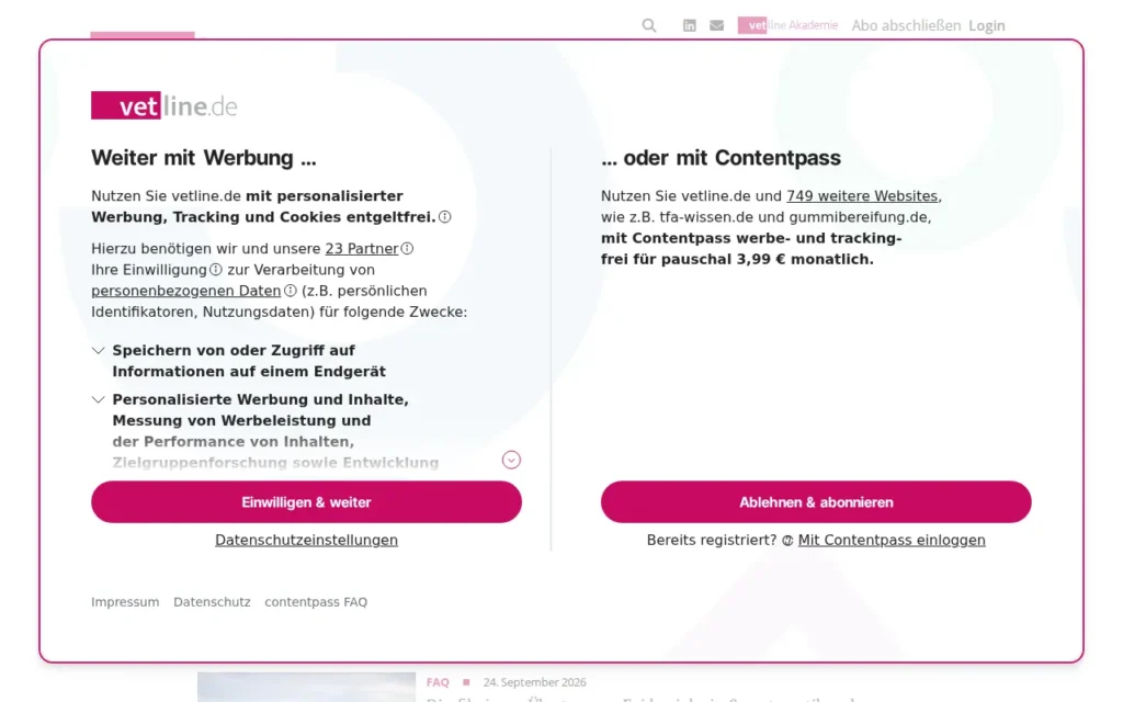 Startseite von vetline