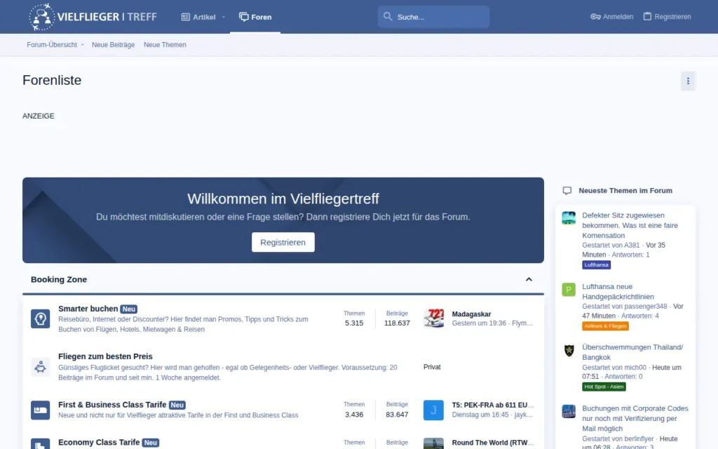 Startseite von Vielfliegertreff