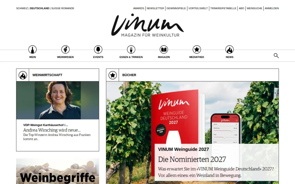 Startseite von VINUM – Europas Weinmagazin