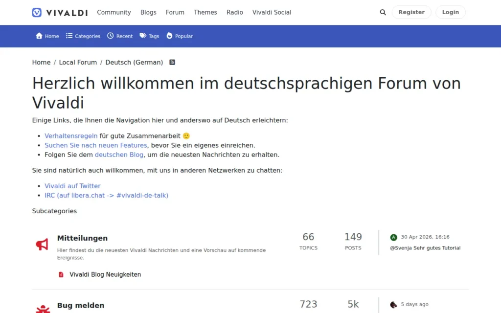 Startseite von Vivaldi Forum – Deutsch