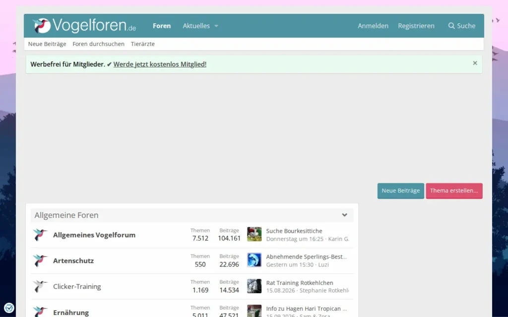 Startseite von Vogelforen