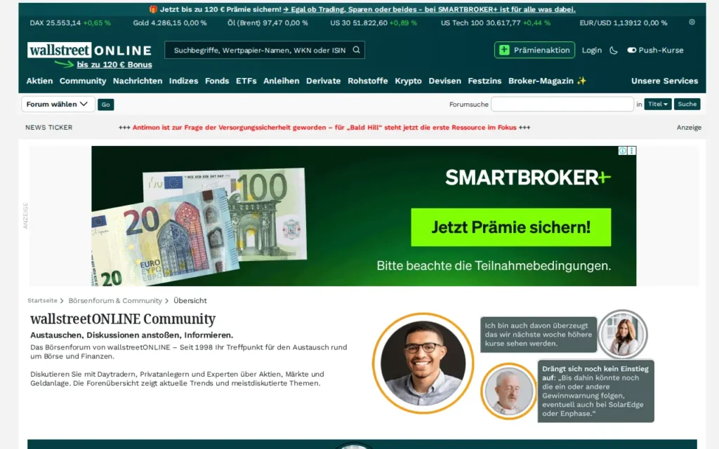 Startseite von wallstreetONLINE Börsenforum