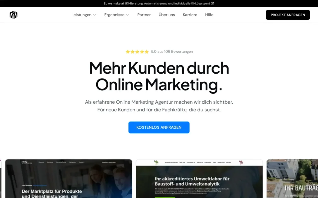 Startseite von we make marketing