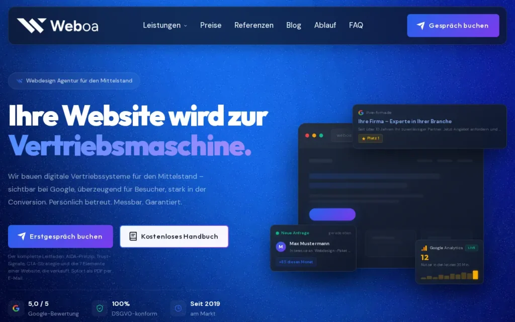 Startseite von Weboa