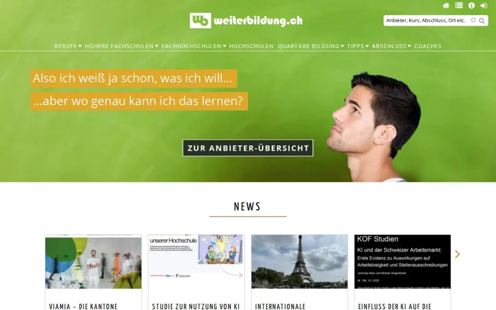 Startseite von weiterbildung.ch / erwachsenenbildung.ch