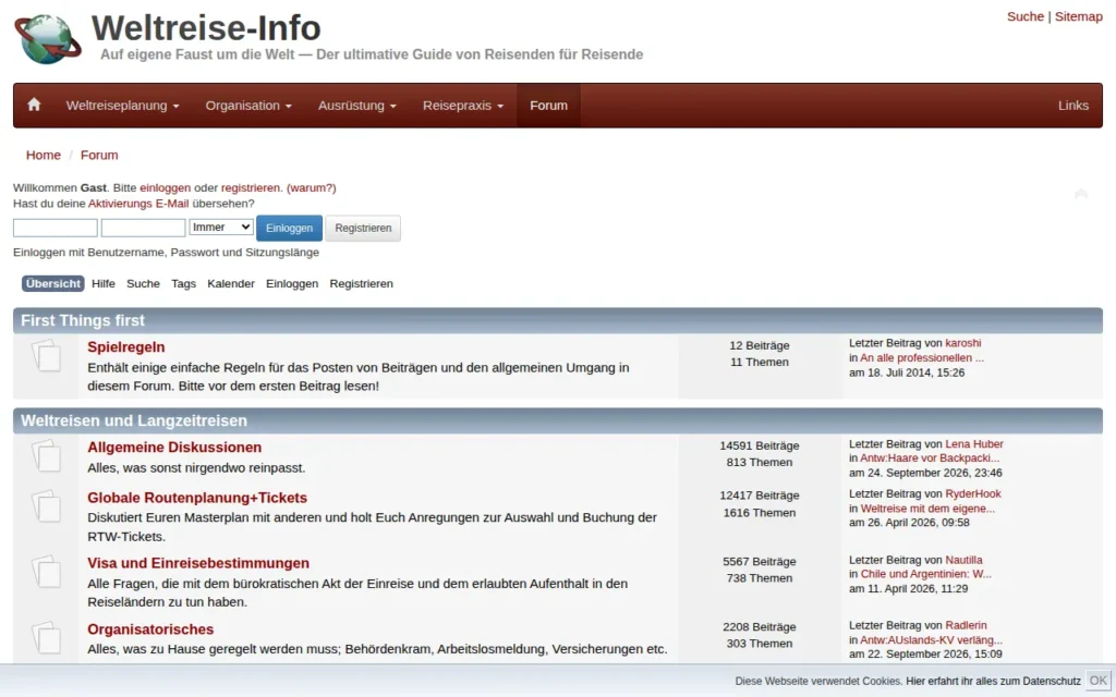 Startseite von Weltreise-Forum (weltreise-info.de)