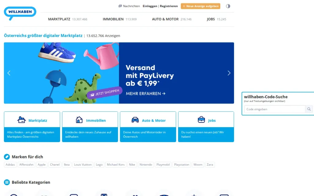 Startseite von willhaben