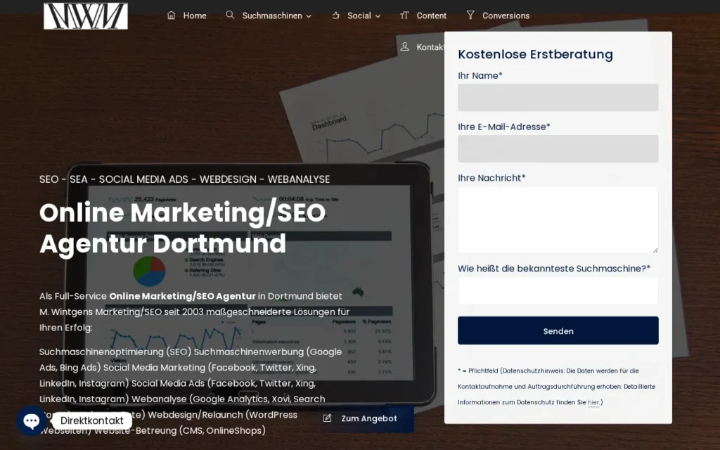 Startseite von M. Wintgens Marketing/SEO