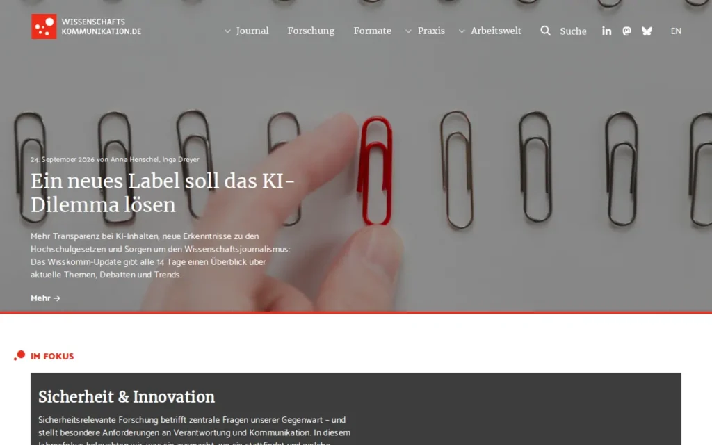 Startseite von Wissenschaftskommunikation.de