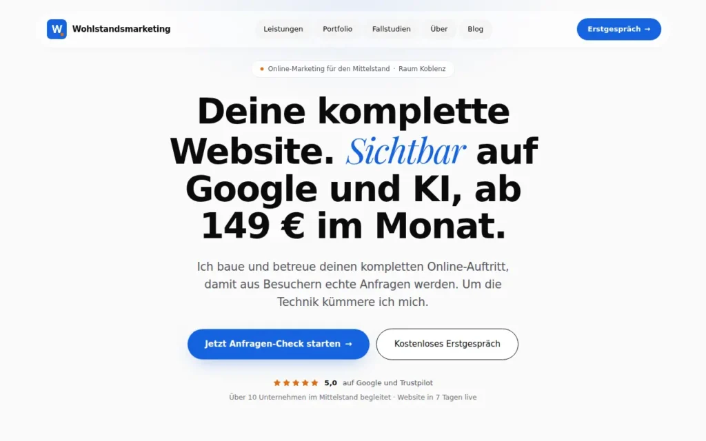 Startseite von Wohlstandsmarketing