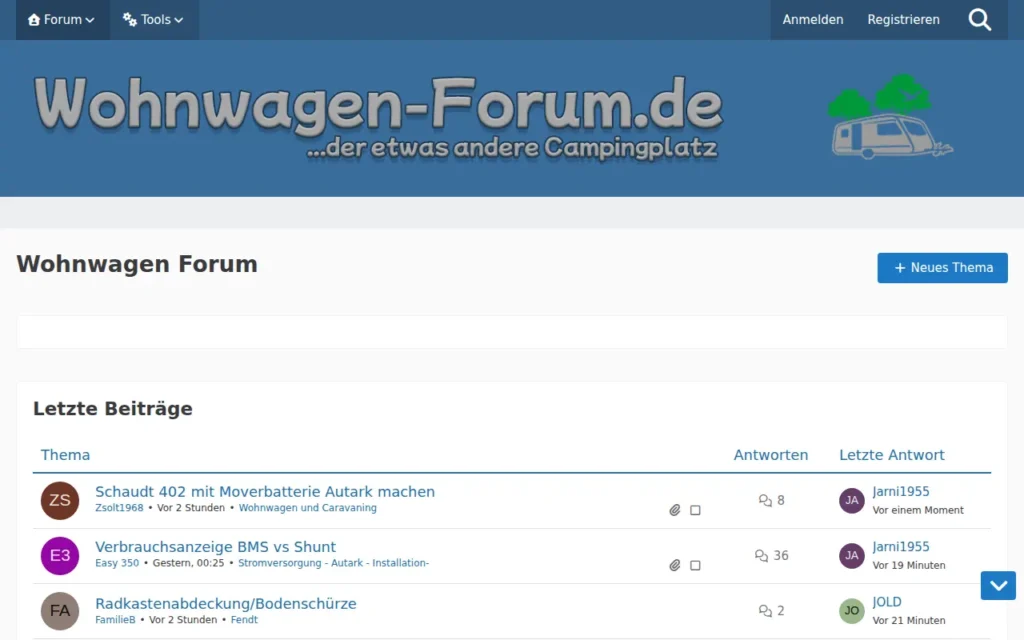 Startseite von Wohnwagen Forum