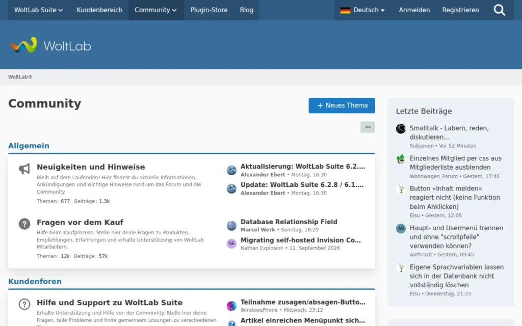 Startseite von WoltLab Community