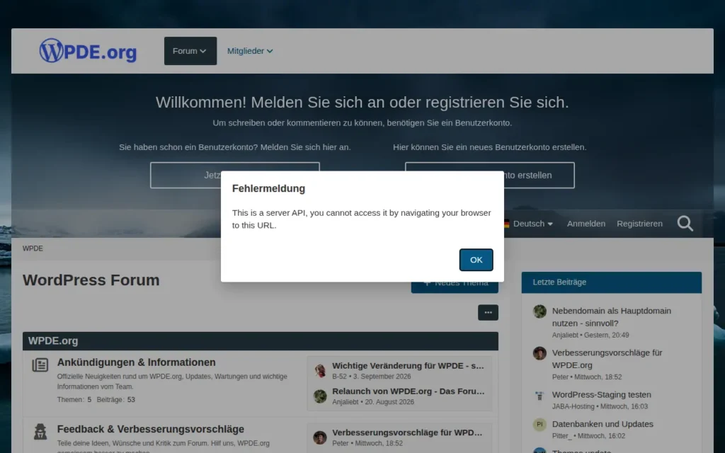 Startseite von WPDE WordPress Forum