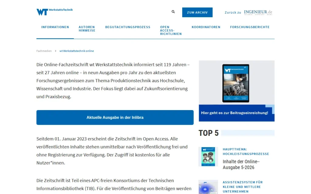 Startseite von wt Werkstattstechnik online