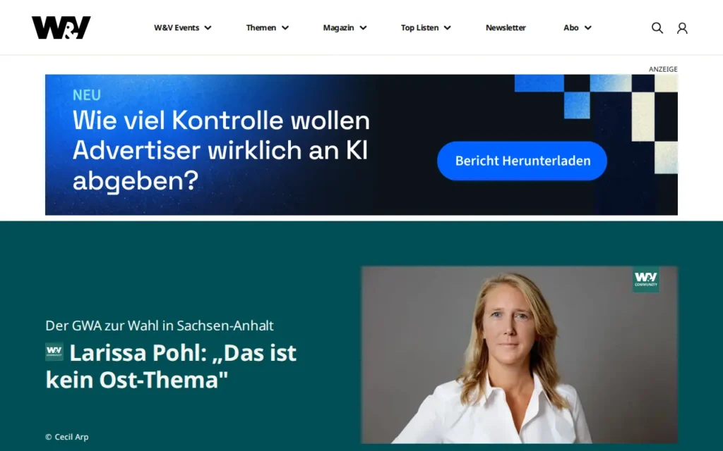 Startseite von W&V (Werben & Verkaufen)
