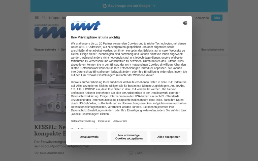 Startseite von wwt – wasserwirtschaft wassertechnik